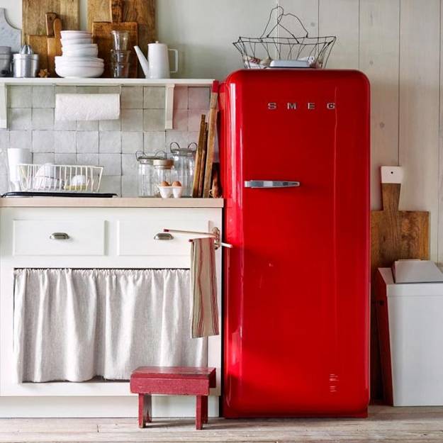 Interior Modern Kitchen Stylish Red Refrigerator Stock Photo by