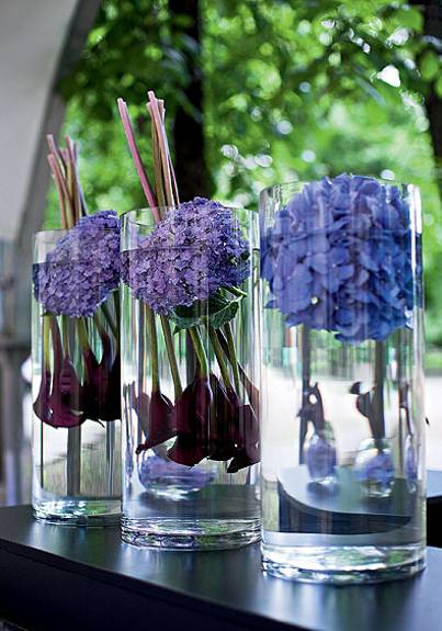 interior decorating and home staging with hydrangea flower arrangements, table decorations and centerpieces