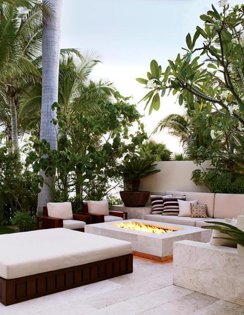 outdoor seating areas with unique fireplaces