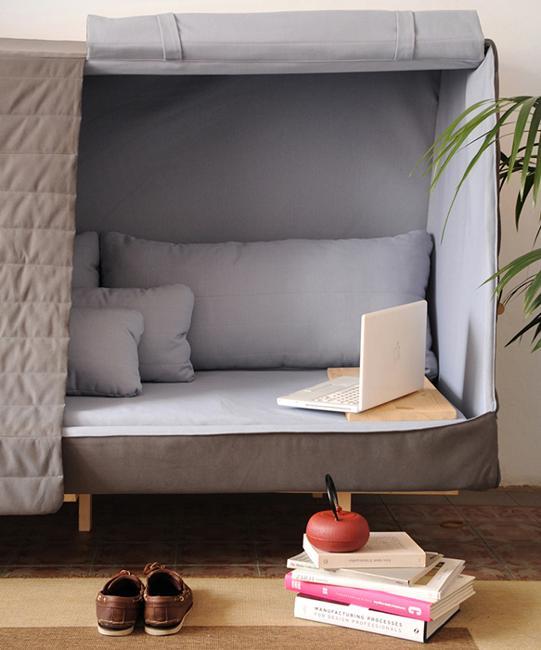 modern sofa with curtains