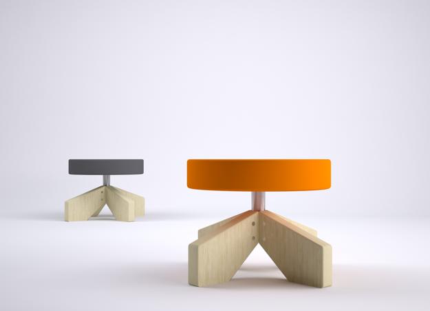 modern chairs, stool with big plywood feet