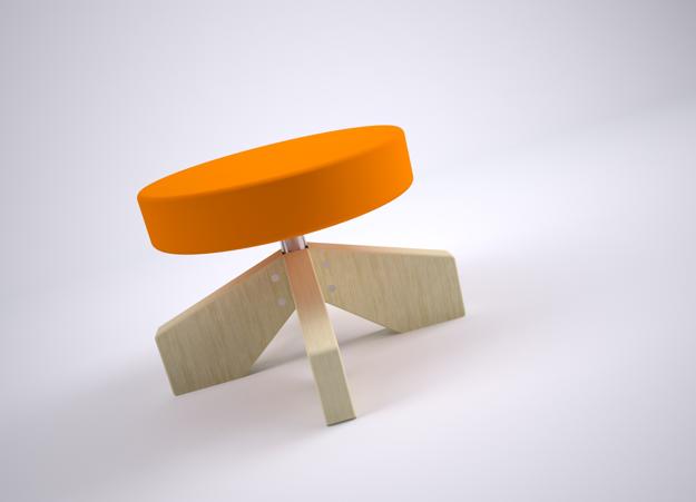 modern chairs, stool with big plywood feet