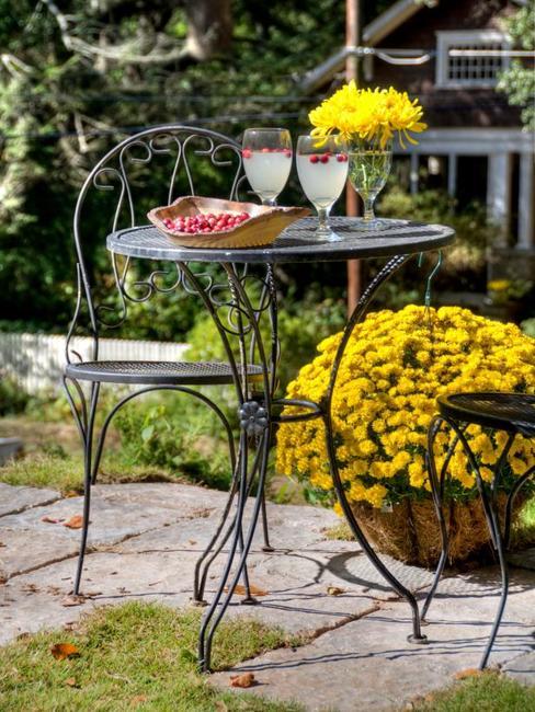 autumn garden decorations and fall backyard landscaping with beautiful flowers