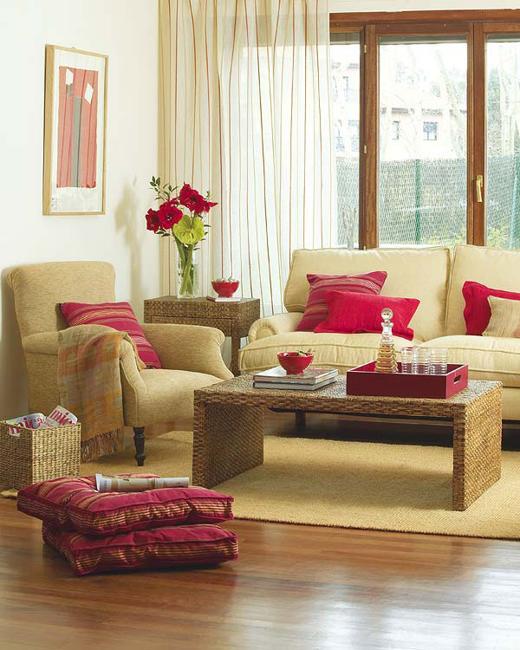 living rooms designed and decorated with paint and home furnishings in red colors