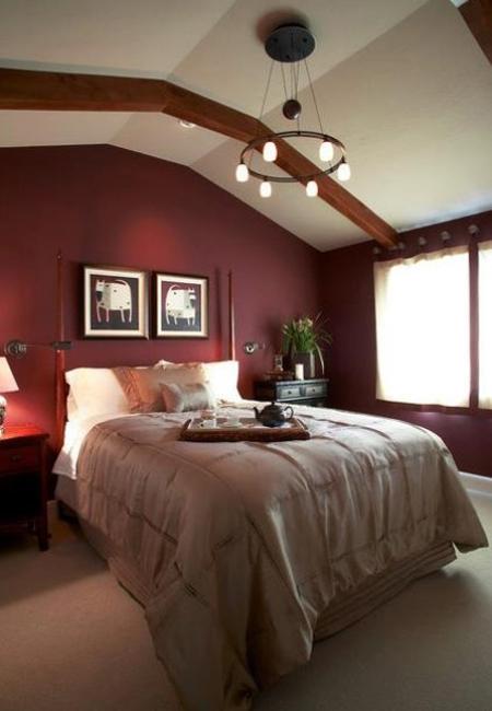 Marsala Wine Bedroom Colors, Modern Bedroom Decorating with Dark Red Color