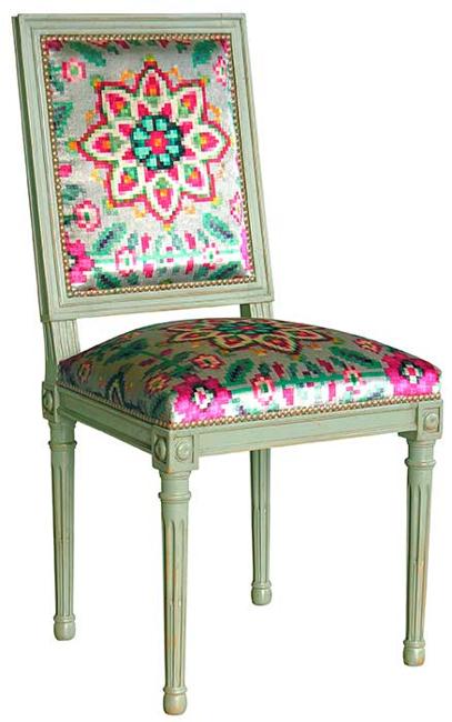 vintage furniture, hand painting ideas and upholstery fabrics in bright colors