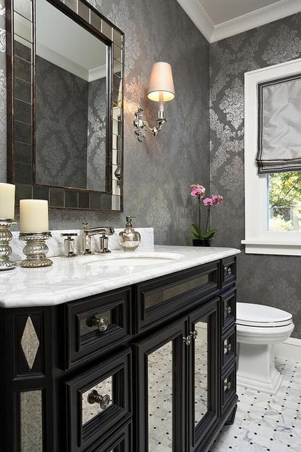 modern bathroom design and decorating with wallpaper