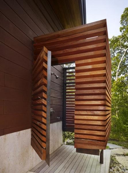 outdoor shower design ideas, metal and wooden shower enclosure