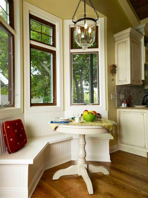 Space Saving Kitchen Nook Design with Window Seat and Storage
