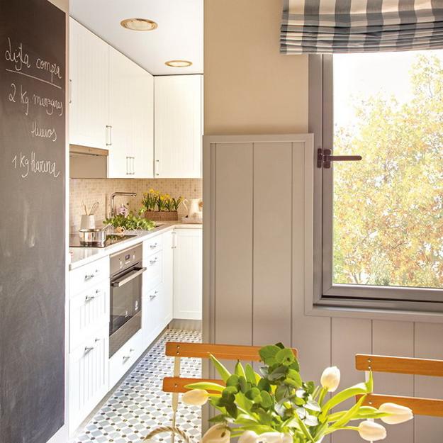 gray and white kitchen decor and black paint for door decoration