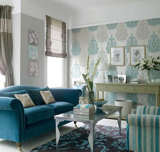 modern room decorating in turquoise blue colors