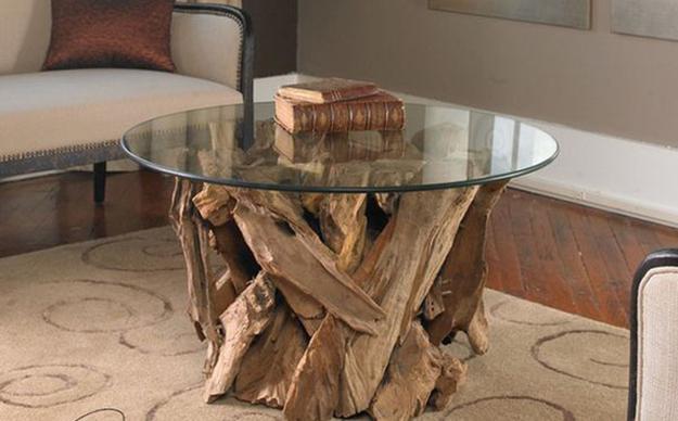 Unusual Glass Top Coffee Table Design in Eco Style