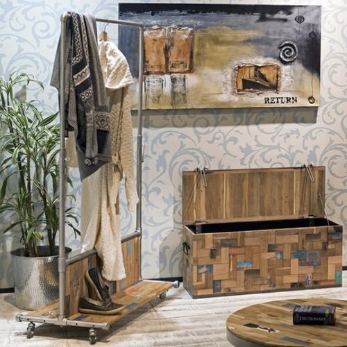 salvaged wood trunks for storage and organization