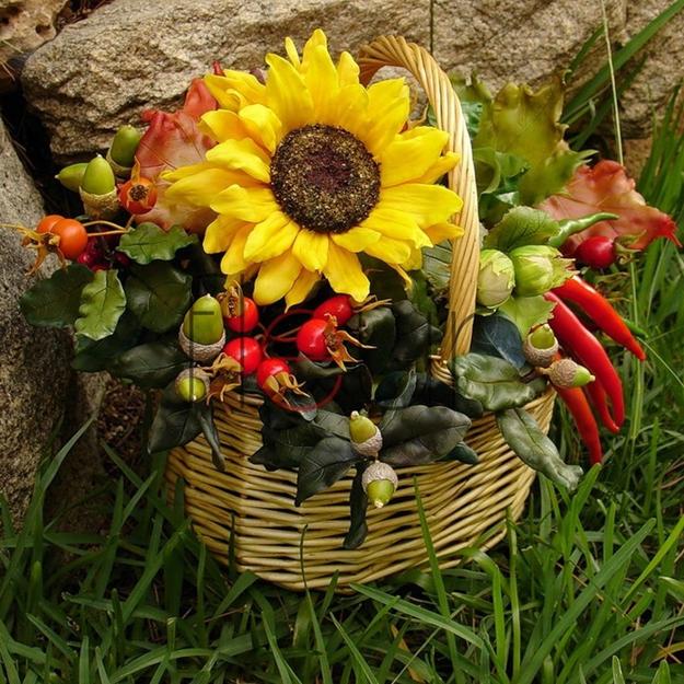 creative yard decorations with sunflowers and items in vintage style