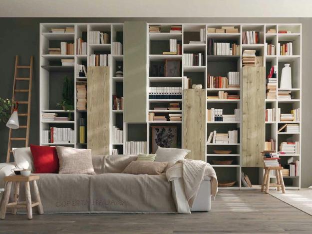 modern interior design with book shelves and shelving systems
