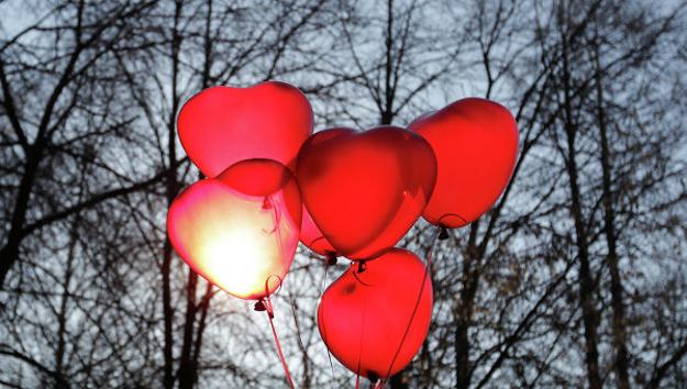 balloons in pink red and purple colors for valentines day decorating