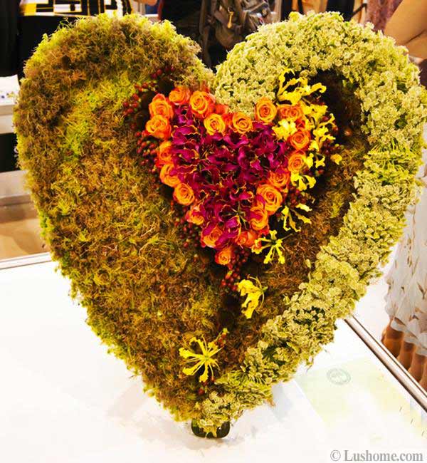 romantic gifts and flower arrangements in heart shapes