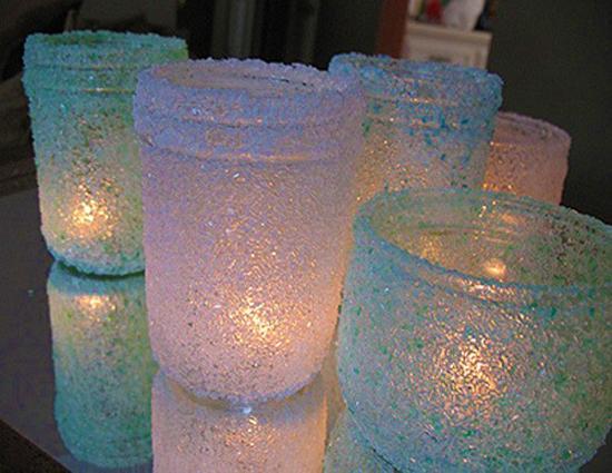 pendant lights and table lanterns with candles to reuse and recycle glass jars