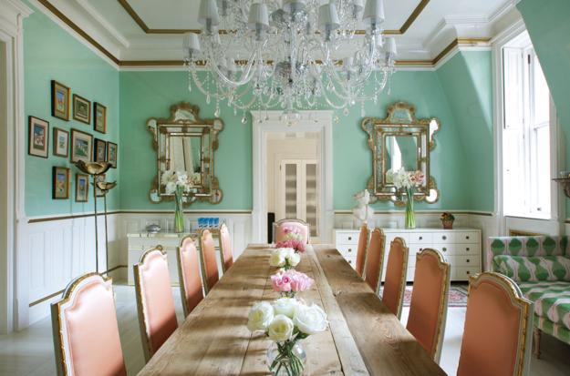 light green and pink colors for dining room decorating