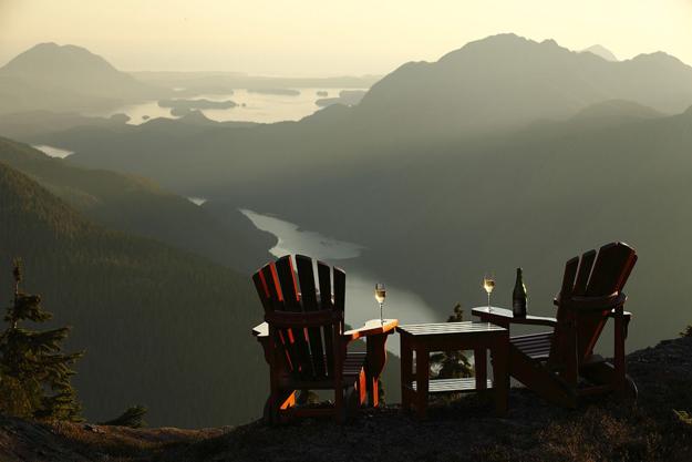 romantic getaway in british columbia, two chairs with mountain veiw