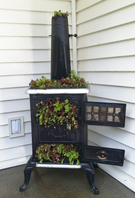 Recycling Old Stoves for Metal Planters to Save Money on