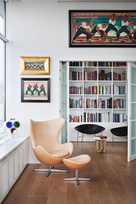 built in bookshelves in small living room