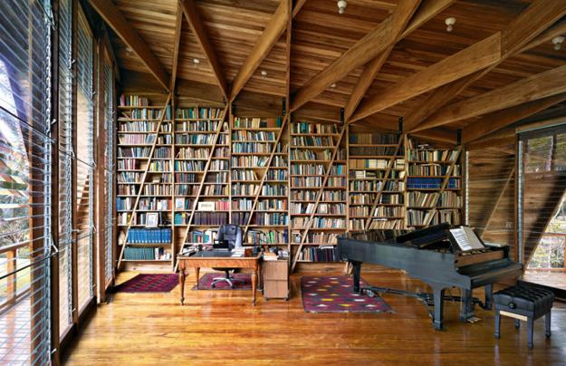 accent wall design with bookshelves