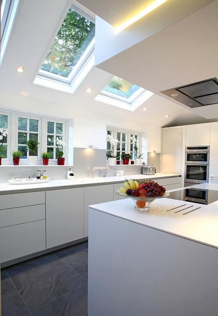 modern kitchens with ceiling windows