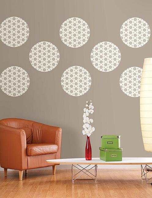 living room wall decoration with polka dots