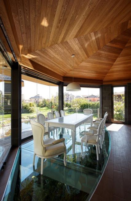 Spectacular Gazebo Design with Glass Floor in Dining Area