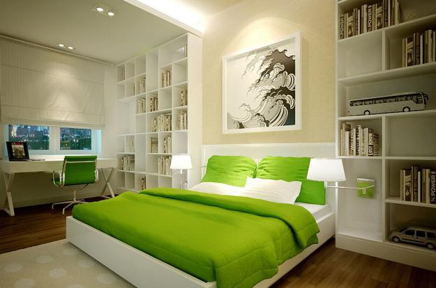 Natural Green Color Schemes for Modern Bedroom and Bathroom Decorating