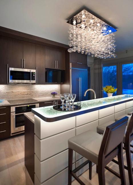 Modern Kitchen Islands with High Countertops and Bar Chairs