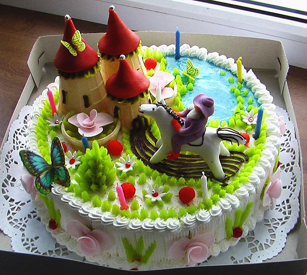 Sweet Cake Decoration with Marzipan Fruits, Flowers, and ...