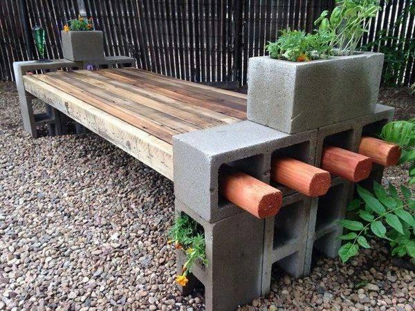 DIY Garden Benches and Tables Made with Cinder Blocks