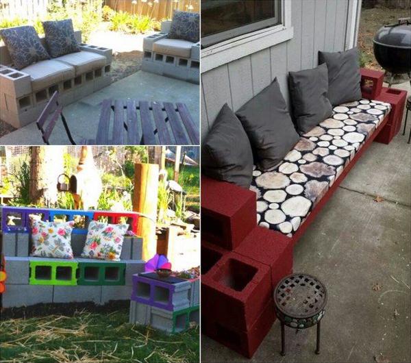 DIY Garden Benches and Tables Made with Cinder Blocks