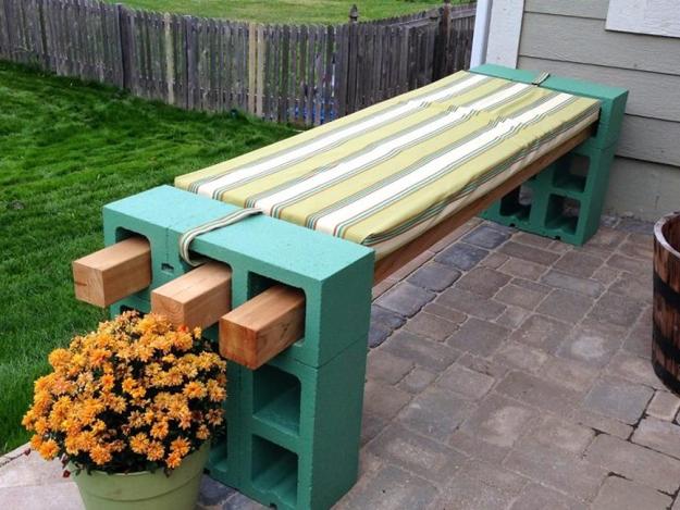 DIY Garden Benches and Tables Made with Cinder Blocks