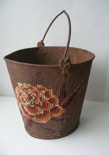 metal bucket with embroidery