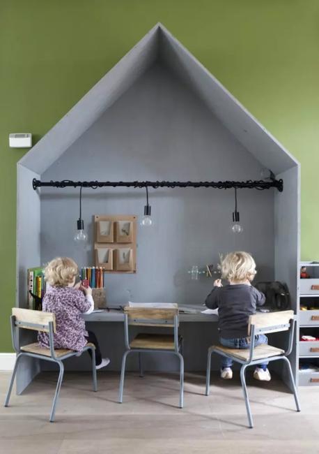 study area with desk for two and three children