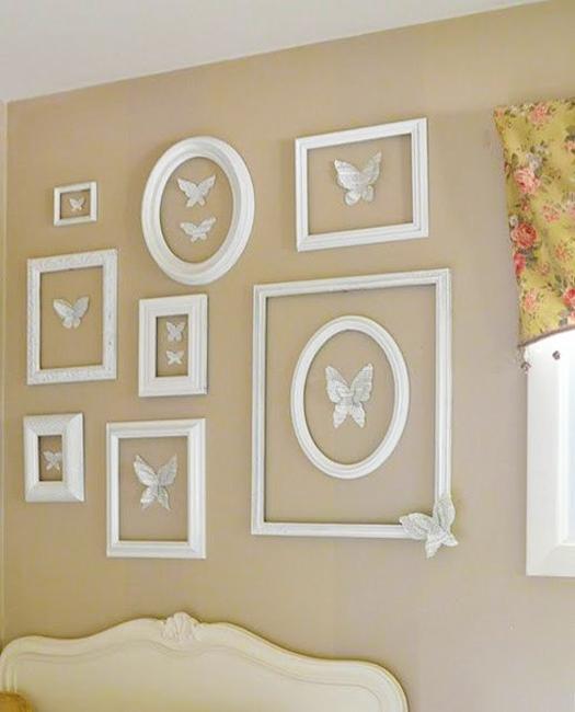 white painted frames on beige wall