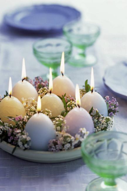 table centerpiece with egg candles