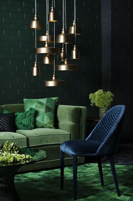 dark wall green furniture bronze lights