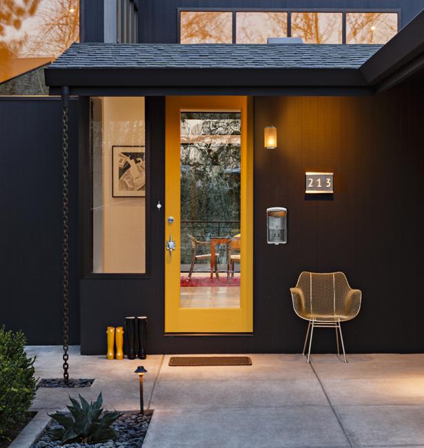 Modern Door Designs with Geometric Glass Panel Inserts in Mid Century Style