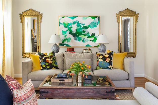 living room furniture and colorful accents