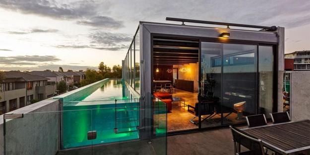 Rooftop Terrace with Glass Pool Modern House Design Rooftop Terrace with Glass Pool Modern House Design