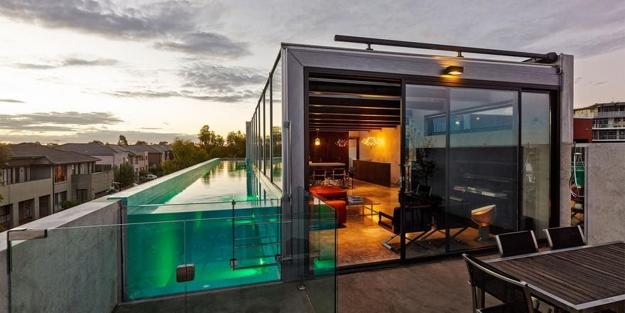  Rooftop  Terrace with Glass Pool  Modern  House  Design  