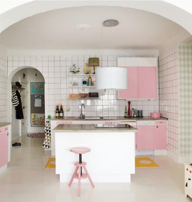 pink and white cabinets