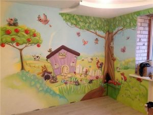 Romantic Kids Room Design, Trees for Decorating Empty Walls