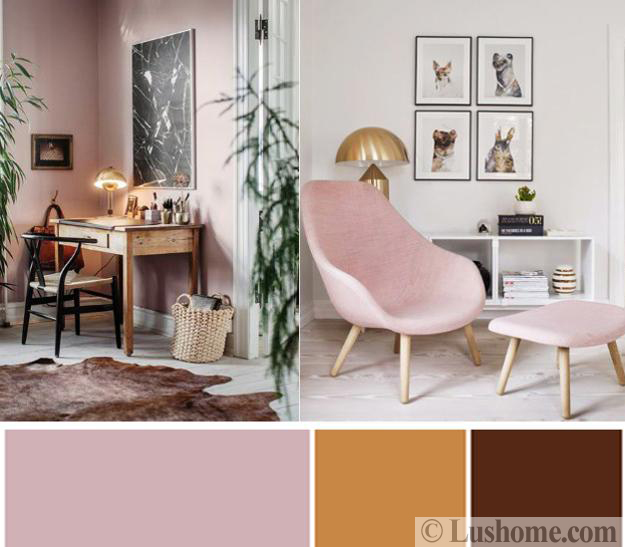 wood furniture pink walls and upholstery