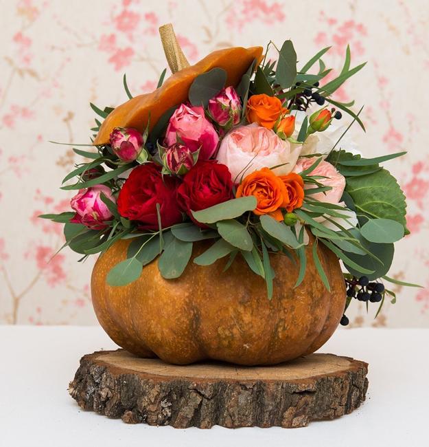 Vibrant Pumpkin Vases with Flower Arrangements, Thanksgiving Table ...