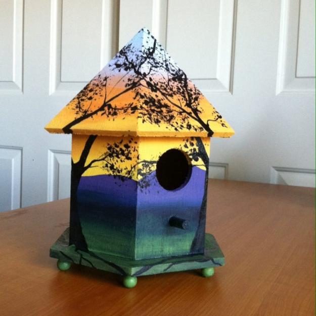 Colorful Painting Ideas for Handmade Birdhouses, Fun Yard Decorations